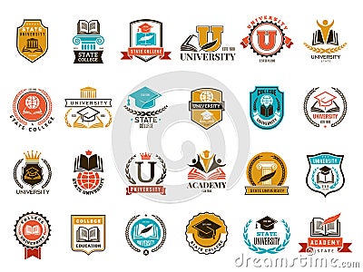 College emblem. School or university identity symbols badges and logo vector collection Vector Illustration