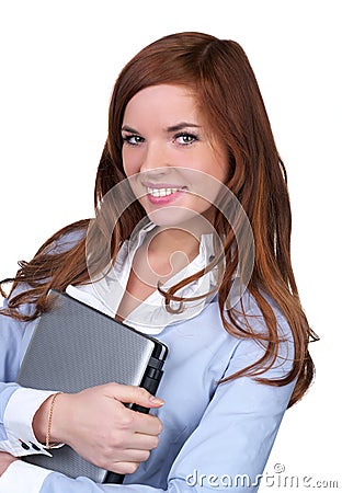College girl carrying a laptop Stock Photo