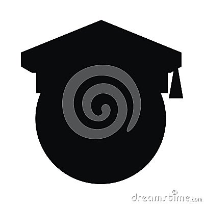 College graduate, head and hat, black vector icon Vector Illustration