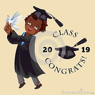 College graduation flat colorful poster with inscription class 2018 congrats vector illustration. Vector Illustration