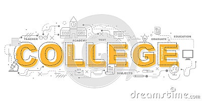 College icons for education illustration graphic design. Cartoon Illustration