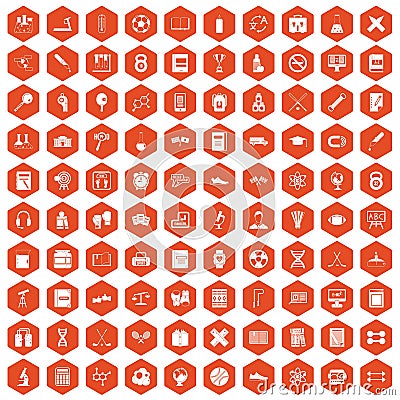 100 college icons hexagon orange Vector Illustration