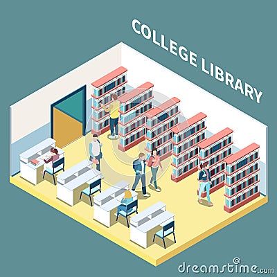 College Library Isometric Composition Vector Illustration