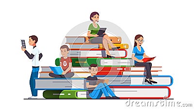 College and school students man and woman reading Vector Illustration