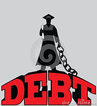 College Student Debt - Graduate Chained Vector Illustration