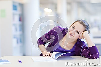 college student in a library Stock Photo