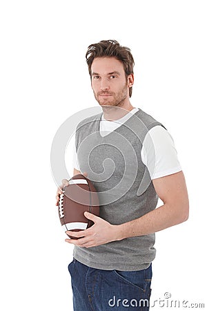 College student with rugby ball Stock Photo