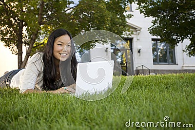 College student studying on Laptop Stock Photo