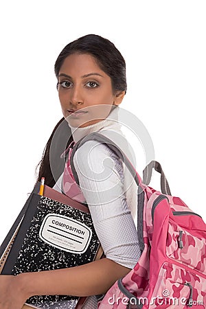 College student young Indian woman with backpack Stock Photo