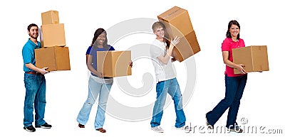 College students or friends moving boxes Stock Photo