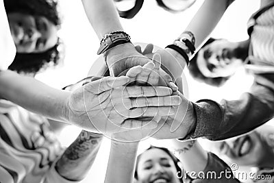 College Students Teamwork Stacking Hand Concept Stock Photo