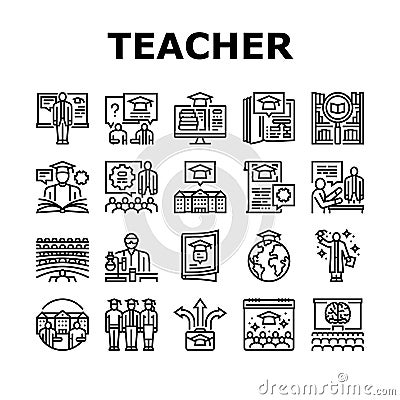 college teacher student class icons set vector Vector Illustration