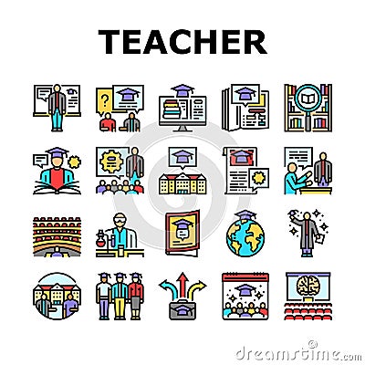 college teacher student class icons set vector Vector Illustration