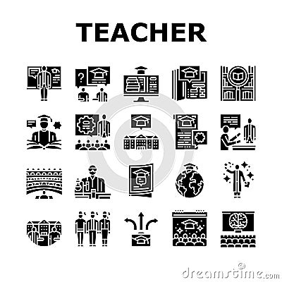 college teacher student class icons set vector Vector Illustration