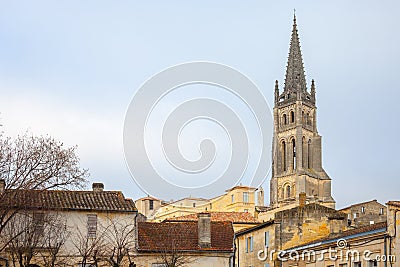 Collegial church Eglise Collegiale of Saint Emilion, France, taken during a sunny afternoon surrounded by the medieval part of t Stock Photo