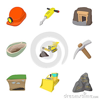 Colliery icons set, cartoon style Cartoon Illustration