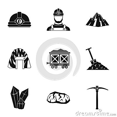 Colliery icons set, simple style Vector Illustration