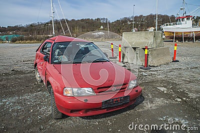 Collision damaged car Editorial Stock Photo