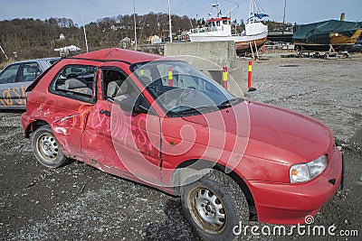 Collision damaged car Editorial Stock Photo