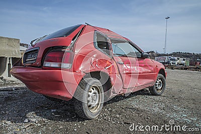 Collision damaged car Editorial Stock Photo