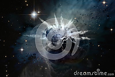 Collision of planets in space. Stock Photo