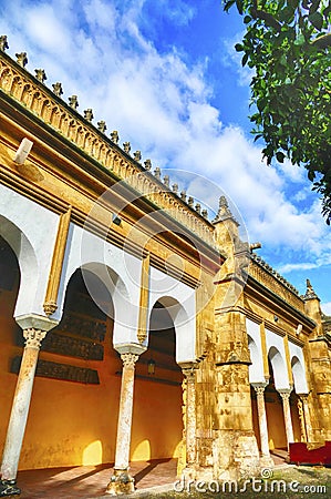 Collonaded arcade of the interior courtyard of the Mosque Cathedra Editorial Stock Photo