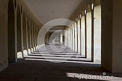 Collonades, archway, corridor at the historic, public Favorite castle Foerch Stock Photo