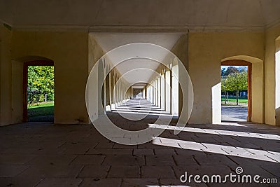 Collonades, archway, corridor at the historic, public Favorite castle Foerch Stock Photo