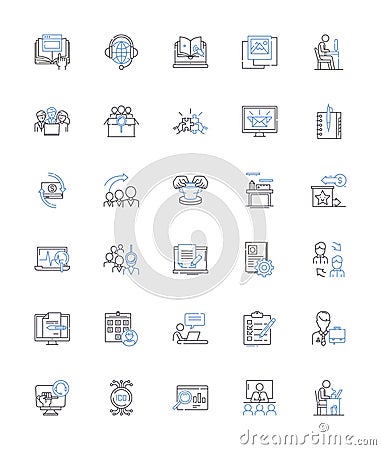 Colloquium and roundtable line icons collection. Dialogue, Discussion, Symposium, Conversation, Brainstorming, Exchange Vector Illustration