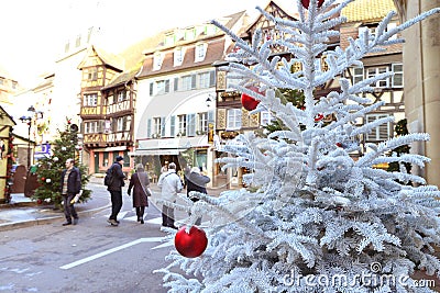 Colmar, France - Beautiful christmas decorated houses. French, ornaments. Editorial Stock Photo