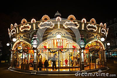 COLMAR, FRANCE - December 2016 - Carousel with Christmas decorations Editorial Stock Photo
