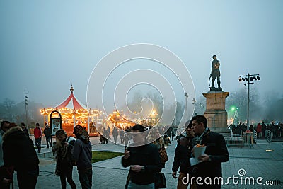 Colmar Square: Sweets, Food and Merry-Go-Round Editorial Stock Photo