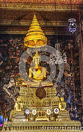 Golden Buddha Phra Ubosot Ordination Hall Wat Pho Bangkok Thailand Stock Photo
