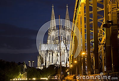 Cologne Bridge and Cathedral Stock Photo