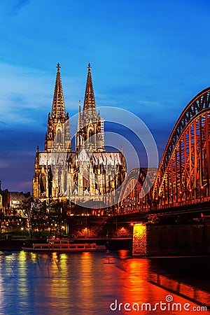 Cologne Cathedral at night Stock Photo