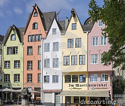Beautiful and original houses in the center of Cologne. Editorial Stock Photo