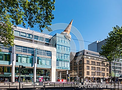 Cologne, Germany: Neumarkt Square City Center with Modern Buildings and Blue Sky Editorial Stock Photo