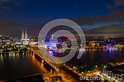 Cologne night cityscape panorama Stock Photo