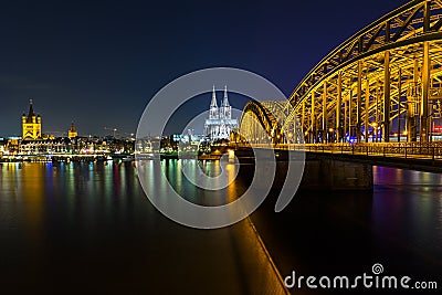 Cologne Night Skyline with Cathedral Stock Photo