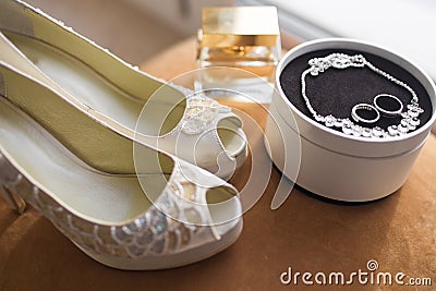 Cologne perfume bottles and shoe Stock Photo