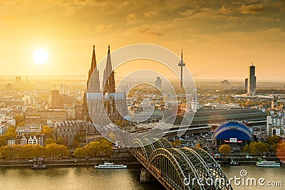 Cologne Skyline with Cathedral Dom Editorial Stock Photo