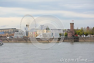 City of Cologne along river Rhine under a cloudy morning sky Editorial Stock Photo