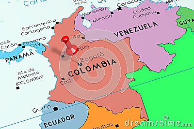 Colombia, Bogota - capital city, pinned on political map Cartoon Illustration