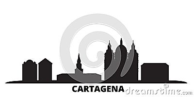 Colombia, Cartagena city skyline isolated vector illustration. Colombia, Cartagena travel black cityscape Vector Illustration