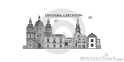 Colombia, Cartagena city skyline isolated vector illustration, icons Vector Illustration