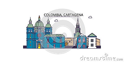 Colombia, Cartagena tourism landmarks, vector city travel illustration Vector Illustration