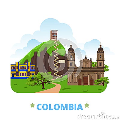 Colombia country design template Flat cartoon styl Vector Illustration