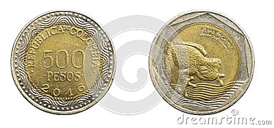 Colombia five hundred pesos coin on a white isolated background Stock Photo