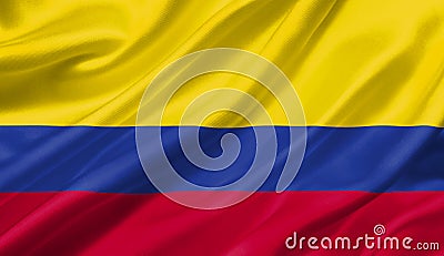 Colombia flag waving with the wind, 3D illustration. Cartoon Illustration