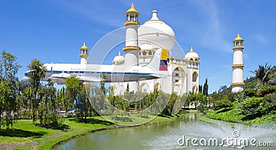 Colombia Jaime Duque park Taj Mahal reproduction and plane in landing Editorial Stock Photo